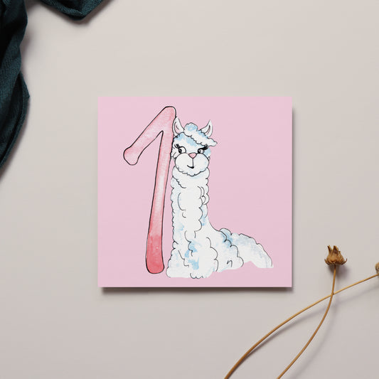 1st Birthday Lama Greeting Card