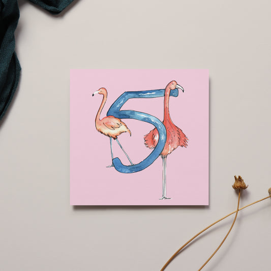 5th Birthday Flamingo Greeting Card